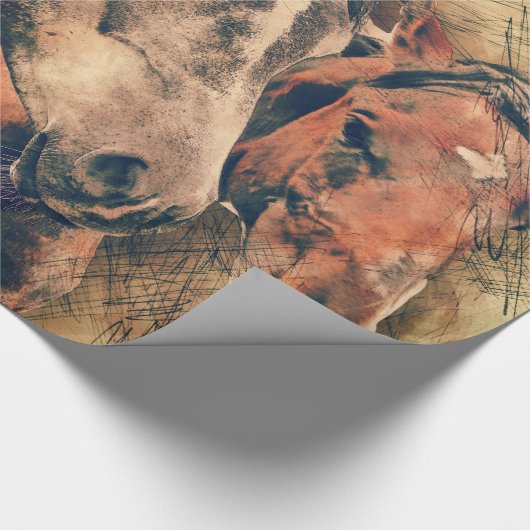 Paarden Kunstmatige Waterverf schilderen decoratie Cadeaupapier (Hoek)