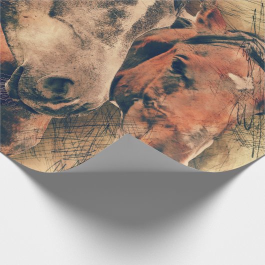 Paarden Kunstmatige Waterverf schilderen decoratie Cadeaupapier (Hoek)