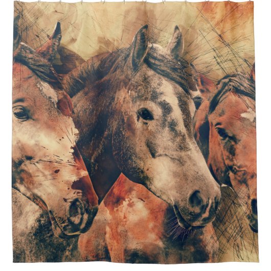 Paarden Kunstmatige Waterverf schilderen decoratie Douchegordijn (Voorkant)