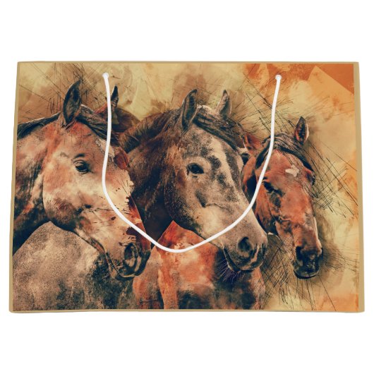Paarden Kunstmatige Waterverf schilderen decoratie Groot Cadeauzakje (Voorkant)