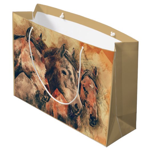 Paarden Kunstmatige Waterverf schilderen decoratie Groot Cadeauzakje (Achterkant Gekanteld)