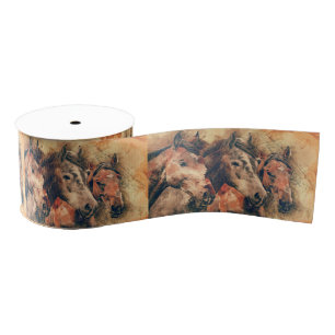 Paarden Kunstmatige Waterverf schilderen decoratie Grosgrain Lint