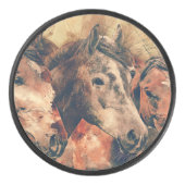 Paarden Kunstmatige Waterverf schilderen decoratie Hockey Puck (Voorkant)