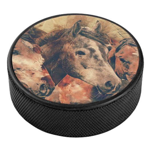 Paarden Kunstmatige Waterverf schilderen decoratie Hockey Puck (3/4)