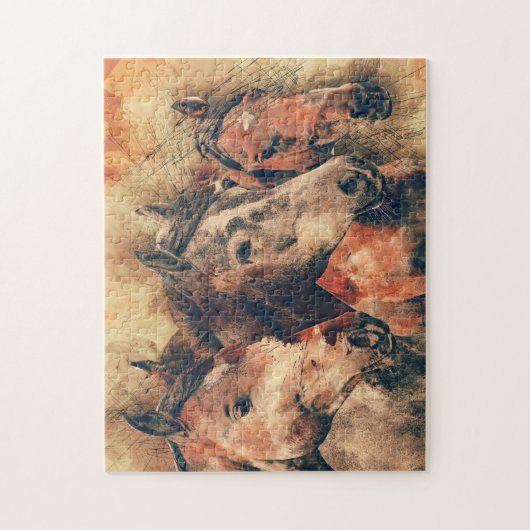 Paarden Kunstmatige Waterverf schilderen decoratie Legpuzzel (Verticaal)