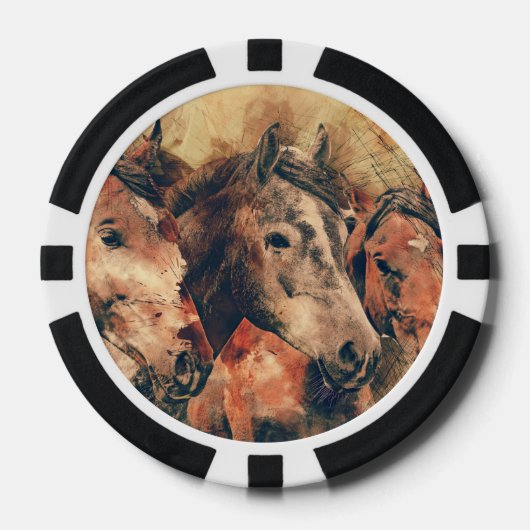 Paarden Kunstmatige Waterverf schilderen decoratie Pokerchips (Voorkant)