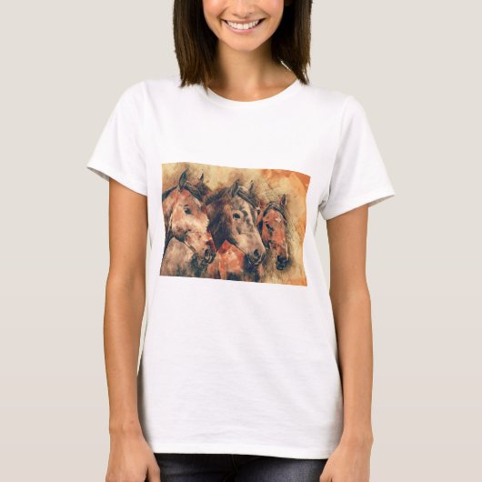 Paarden Kunstmatige Waterverf schilderen decoratie T-shirt (Voorkant)