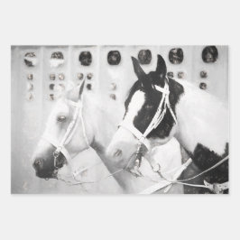 Paarden Land Roestzwart en Wit Western Inpakpapier Vel