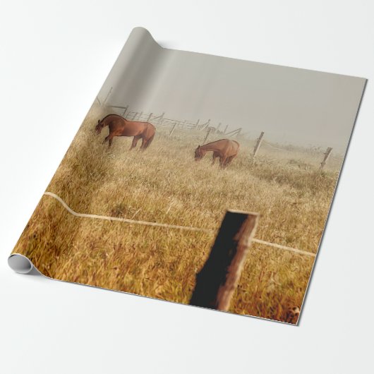 Paarden Land Rustic Brown ontkoppeling Cadeaupapier (Uitgerold)