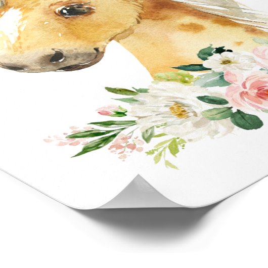 Paarden, landbouwhuisdieren, roze bloemen, meisjes poster (Hoek)