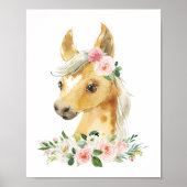 Paarden, landbouwhuisdieren, roze bloemen, meisjes poster (Voorkant)