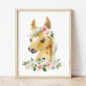 Paarden, landbouwhuisdieren, roze bloemen, meisjes poster