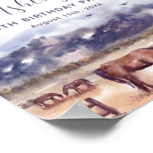 Paarden Landschap Mijlpaal Verjaardagsfeest Welkom Poster (Hoek)