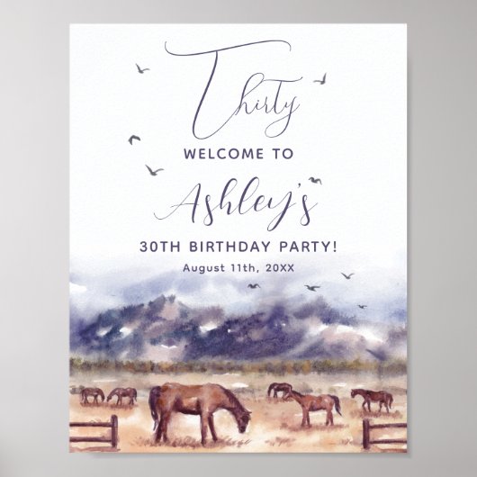 Paarden Landschap Mijlpaal Verjaardagsfeest Welkom Poster (Voorkant)