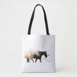 Paarden leiden met paarden tote bag