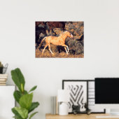 Paarden lopen op een Ponderosa Ranch Poster (Thuiskantoor)