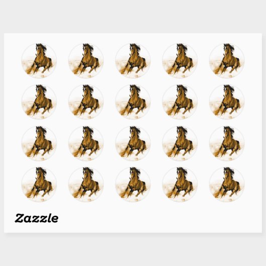 Paarden lopen ronde sticker (Vel)