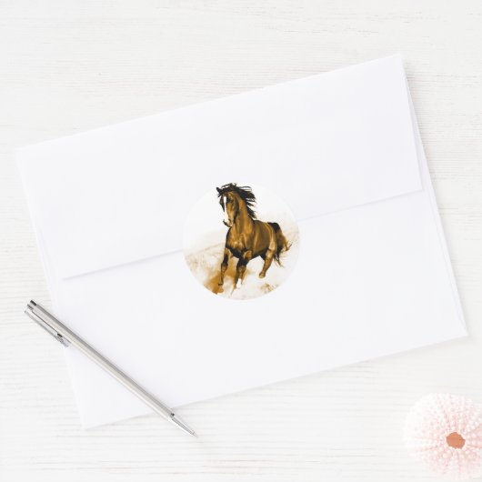 Paarden lopen ronde sticker (Envelop)