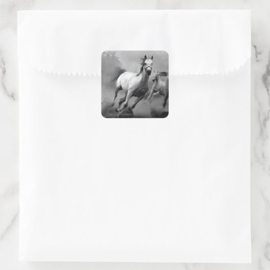 Paarden lopen vierkante sticker (Tas)