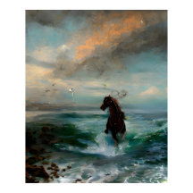 Paarden los in het zee Impressionisme