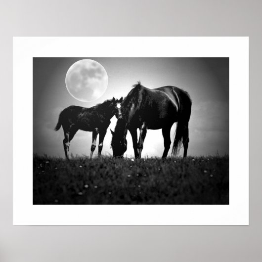 Paarden & Maan Pop Art Vierkant Poster Print (Voorkant)