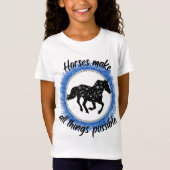 Paarden maken alles mogelijk met blauwe muggen t-shirt (Voorkant)