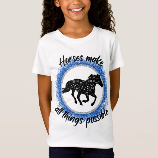 Paarden maken alles mogelijk met blauwe muggen t-shirt (Voorkant)