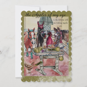 Paarden maken appeltaart feestdagenkaart