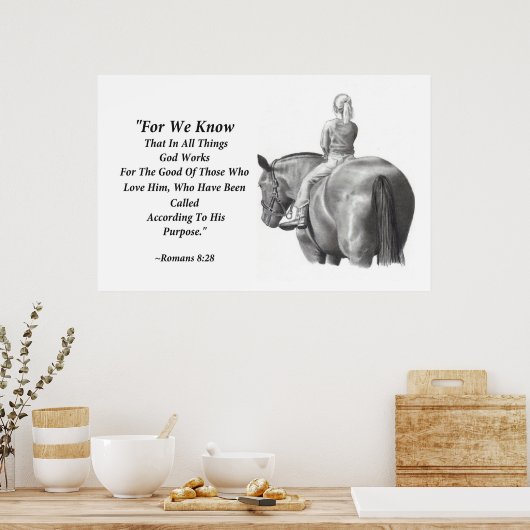 Paarden, meisje in potlood: Bijbelversie: Romans 8 Poster (Keuken)
