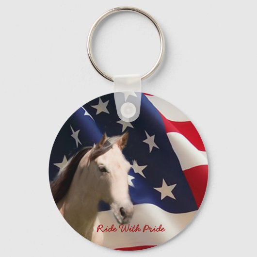 Paarden met Amerikaanse vlag Sleutelhanger (Voorkant)
