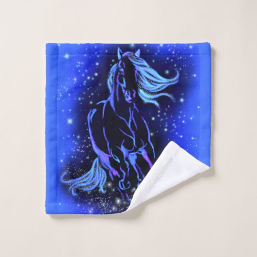 Paarden met blauw schoeisel op Sterrennacht Bad Handdoek (Wasdoekje)