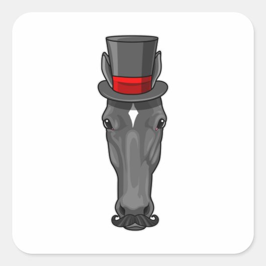 Paarden met cilinder vierkante sticker (Voorkant)