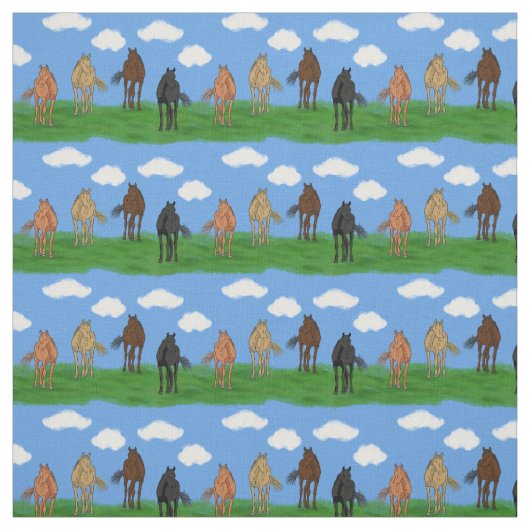 Paarden met Clouds Illustratie gevild Stof (Swatch)