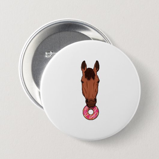 Paarden met Donut Ronde Button 7,6 Cm (Voorkant /achterkant)