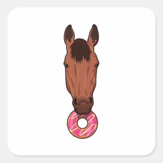 Paarden met Donut Vierkante Sticker (Voorkant)