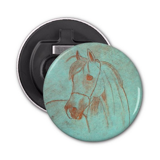Paarden met grijs koper button flesopener (Voorkant)