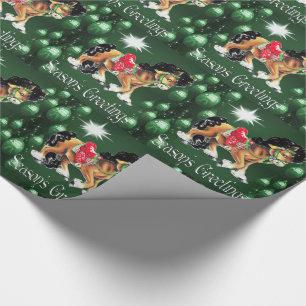 Paarden met groene ornamenten Green Season's Greet Cadeaupapier