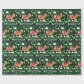 Paarden met groene versieringen Groene Kerst Cadeaupapier (Vlak)