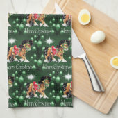 Paarden met groene versieringen Groene Kerst Theedoek (Quarter Fold)