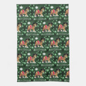 Paarden met groene versieringen Groene Kerst Theedoek (Verticaal)