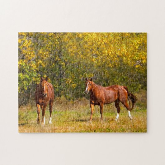 Paarden met Herfst Legpuzzel (Horizontaal)