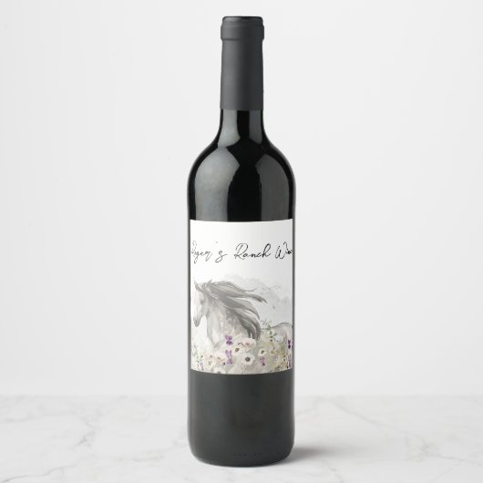 Paarden met het label Flowers Wine Wijn Etiket (Voorkant)