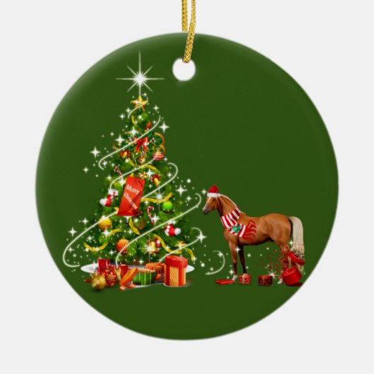 Paarden met kerstmis met Pet Keramisch Ornament (Voorkant)