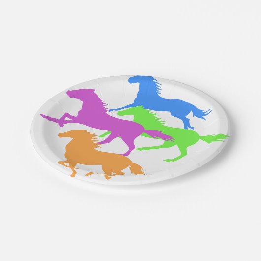 Paarden met loopkleur - achtergrondkleur kiezen papieren bordje (Gekanteld)