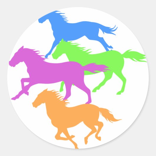 Paarden met loopkleur - achtergrondkleur kiezen ronde sticker (Voorkant)