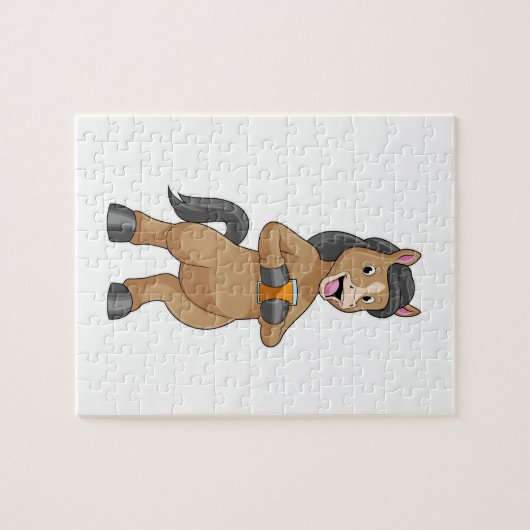 Paarden met Mok van Oranje sap Legpuzzel (Horizontaal)