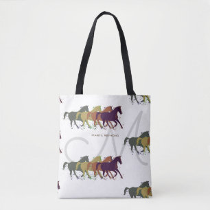 Paarden met naam en initiaal op wit tote bag