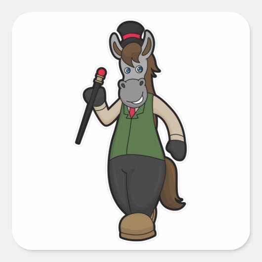 Paarden met Pet en riet Vierkante Sticker (Voorkant)