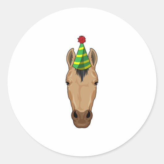 Paarden met pet van een partij ronde sticker (Voorkant)