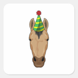 Paarden met pet van een partij vierkante sticker